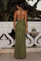 Nara Deep V-Neck Maxi Dress in Olive Back View | Winsome Girl Fashion