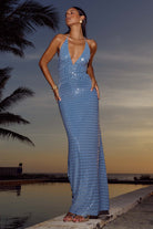 Runaway The Label Nara Maxi Dress Steel Deep V Neckline | Winsome Girl Fashion