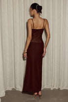Natalie Scoop Lace Maxi Dress in Chocolate by Runaway The Label | Winsome Girl Fashion 