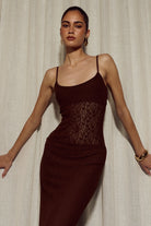 Natalie Scoop Lace Maxi Dress in Chocolate by Runaway The Label | Winsome Girl Fashion 