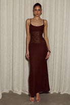 Natalie Scoop Lace Maxi Dress in Chocolate by Runaway The Label | Winsome Girl Fashion 