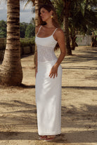 Natalie Scoop Lace Maxi Dress in White  by Runaway The Label | Winsome Girl Fashion 