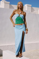 Runaway The Label - Naya High Slit Maxi Skirt in Blue