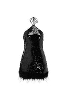 Nicola Faux Fur Hem Mini Dress in Black