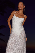Odelia Maxi Dress Textured Floral Detail in White | Winsome Girl Fashion