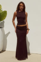 Runaway The Label - Orlean Low Waist Lace Maxi Skirt in Chocolate