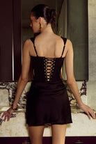 Persephone Corset Mini Dress in Black by Runaway The Label | Winsome Girl Fashion 