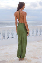 Posey Maxi Dress Halterneck Tie Detail in Olive | Winsome Girl Fashion