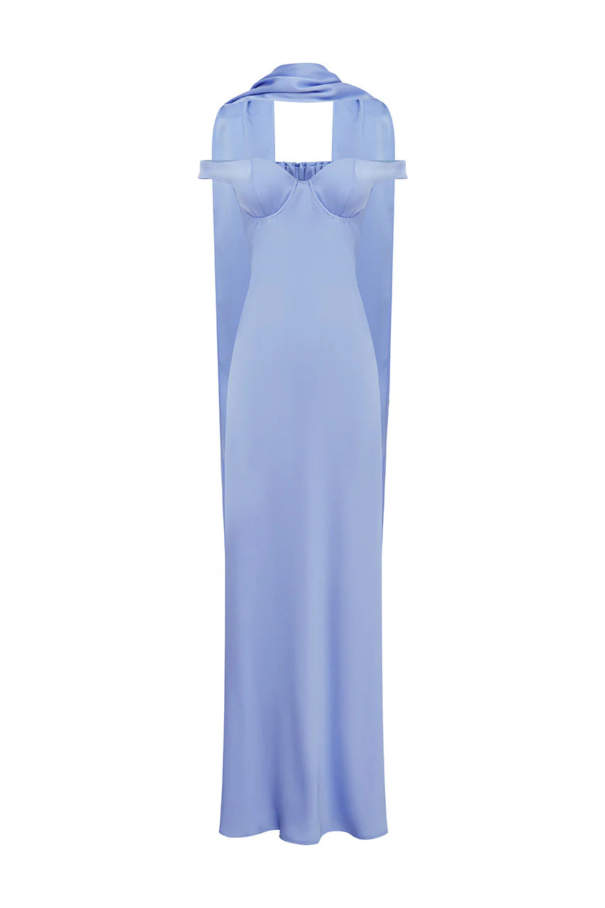 Raphaella Off Shoulder Maxi Dress in Bluebell
