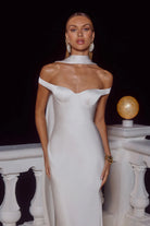 Raphaella Off Shoulder Maxi Dress in Pearl