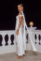 Raphaella Off Shoulder Maxi Dress in Pearl