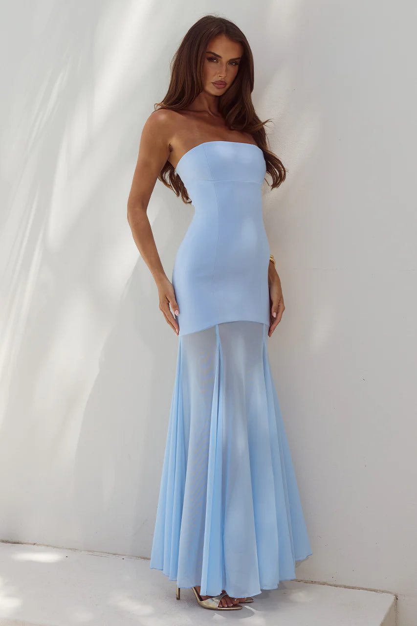 Runaway The Label - Remi Strapless Maxi Dress in Sky Blue