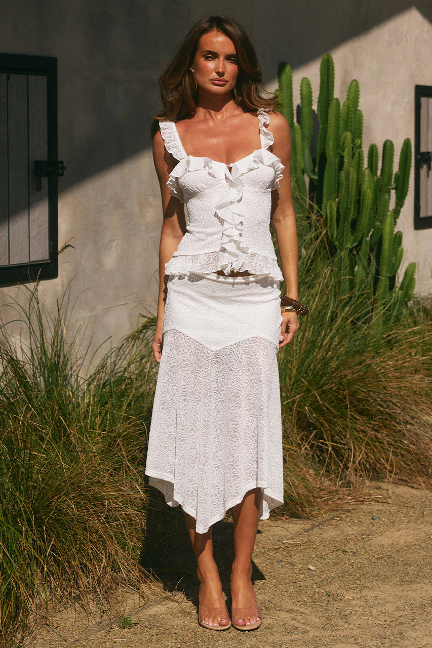 Runaway The Label - Roxelle Handkerchief Midi Skirt in White