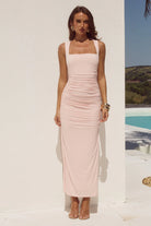 Runaway The Label - Sharni Ruched Midi Dress in Pink