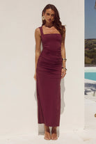 Runaway The Label - Sharni Ruched Midi Dress in Plum