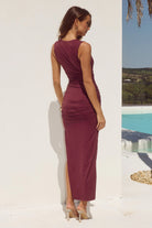 Runaway The Label - Sharni Ruched Midi Dress in Plum