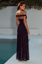 Shayla Maxi Dress Off-Shoulder Neckline Detail in Black | Winsome Girl Fashion