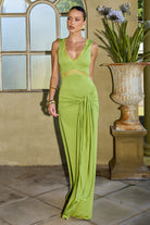Sophia V-neck Lace Trim Maxi Dress in Palm by Runaway The Label | Winsome Girl Fashion 