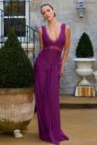 Sophia V-neck Lace Trim Maxi Dress in Plum by unaway The Label | Winsome Girl Fashion 