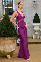 Sophia V-neck Lace Trim Maxi Dress in Plum by unaway The Label | Winsome Girl Fashion 