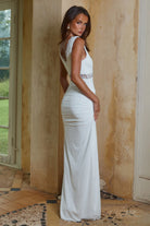 Sophia V-neck Lace Trim Maxi Dress in White