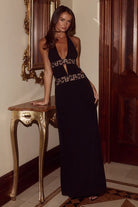 Safino Halter Low Plunge Maxi Dress in Black by Runaway The Label │ Winsome Girl Fashion
