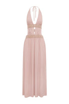 Woman wearing Runaway The Label Adrianna Plunge Ruched Maxi Dress in White
