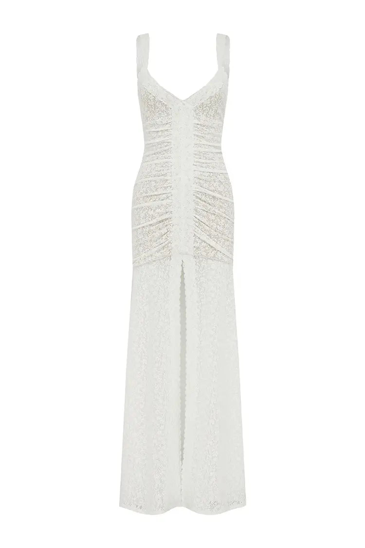 Silene Front Split Lace Maxi Dress in White