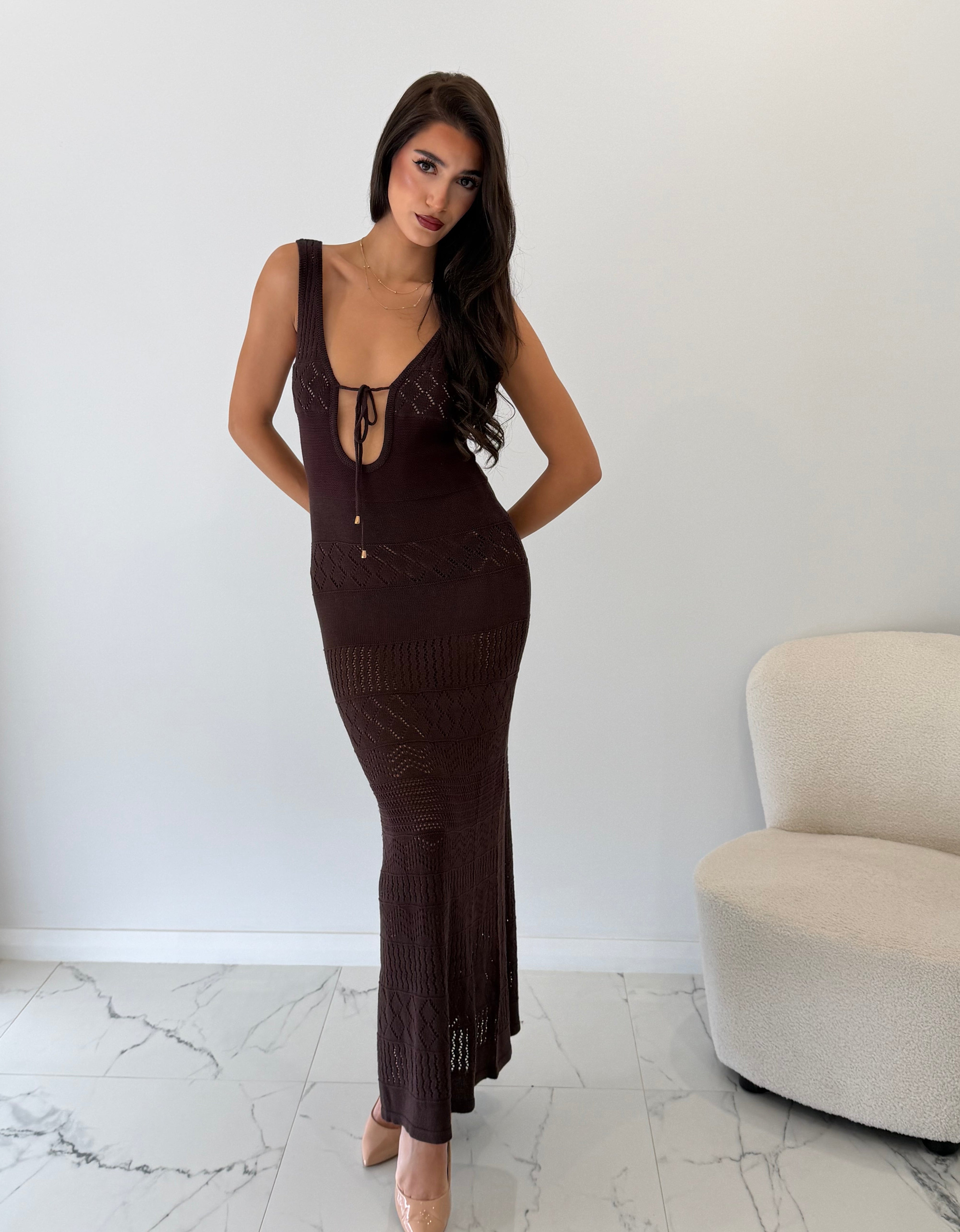sonoma maxi dresses Runaway The Label - Sonoma Maxi Dress in Chocolate