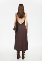 Stars Align Midi Dress Linen Blend Lace Detail in Brown | Winsome Girl