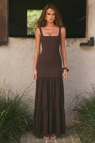 Runaway The Label - Tahlia Square Neck Maxi Dress in Bitter Chocolate