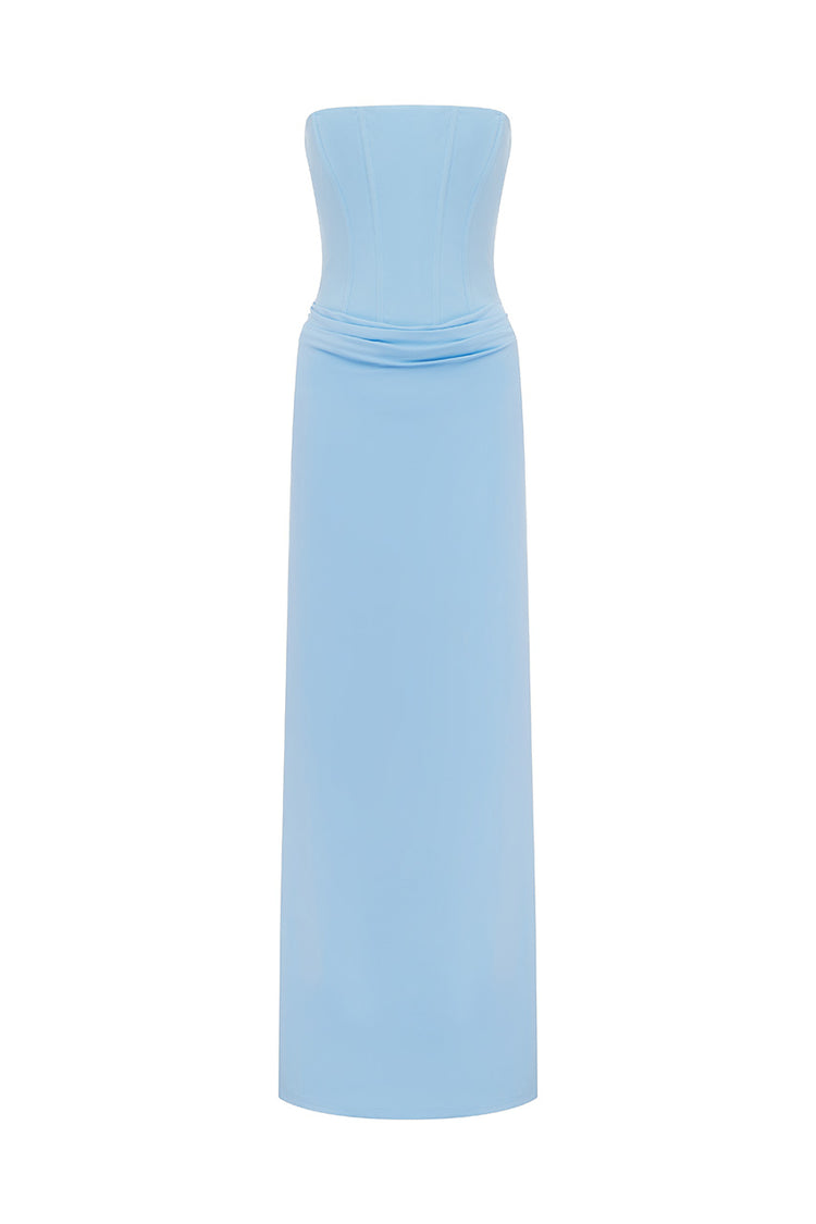 Taleah Strapless Corset Maxi Dress in Bluebell | Winsome Girl Fashion