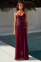 Runaway The Label - Tulia Low Back Maxi Dress in Wine