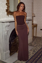 Taleah Strapless Corset Maxi Dress in Espresso