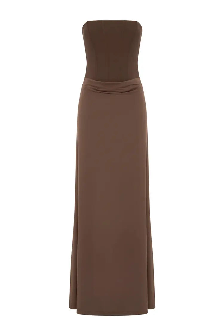 Taleah Strapless Corset Maxi Dress in Espresso