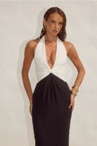 Tenaya Plunge V-Neck Maxi Dress in Black/White