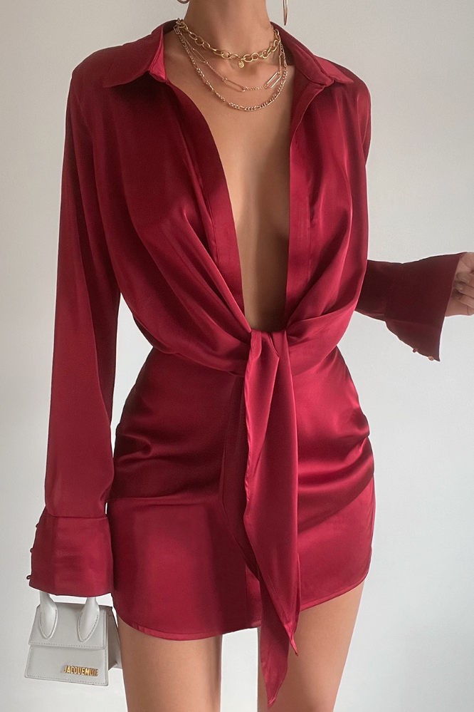 Ruby Silk Dress in Merlot