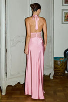 Lilith Halter Maxi Dress Low Back Detail in Blush | Winsome Girl Fashion