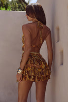  Xylia Halter Low Plunge Mini Dress in Magnolia Mango