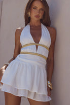 Xylia Halter Low Plunge Mini Dress in White