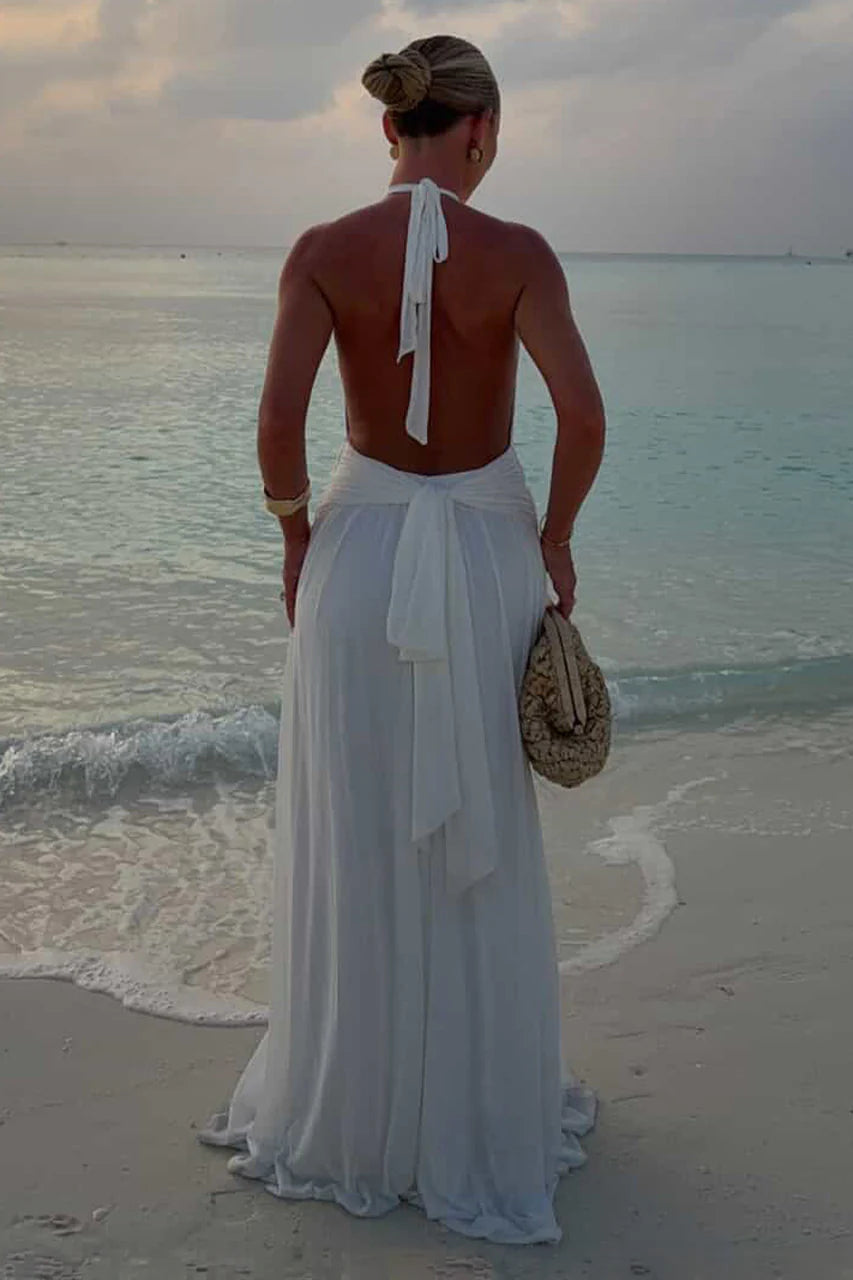 Vanessa High Neck Maxi Dress in White