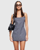 Voyage Mini Dress in Navy Plaid by Lioness | Winsome Girl Fashion 
