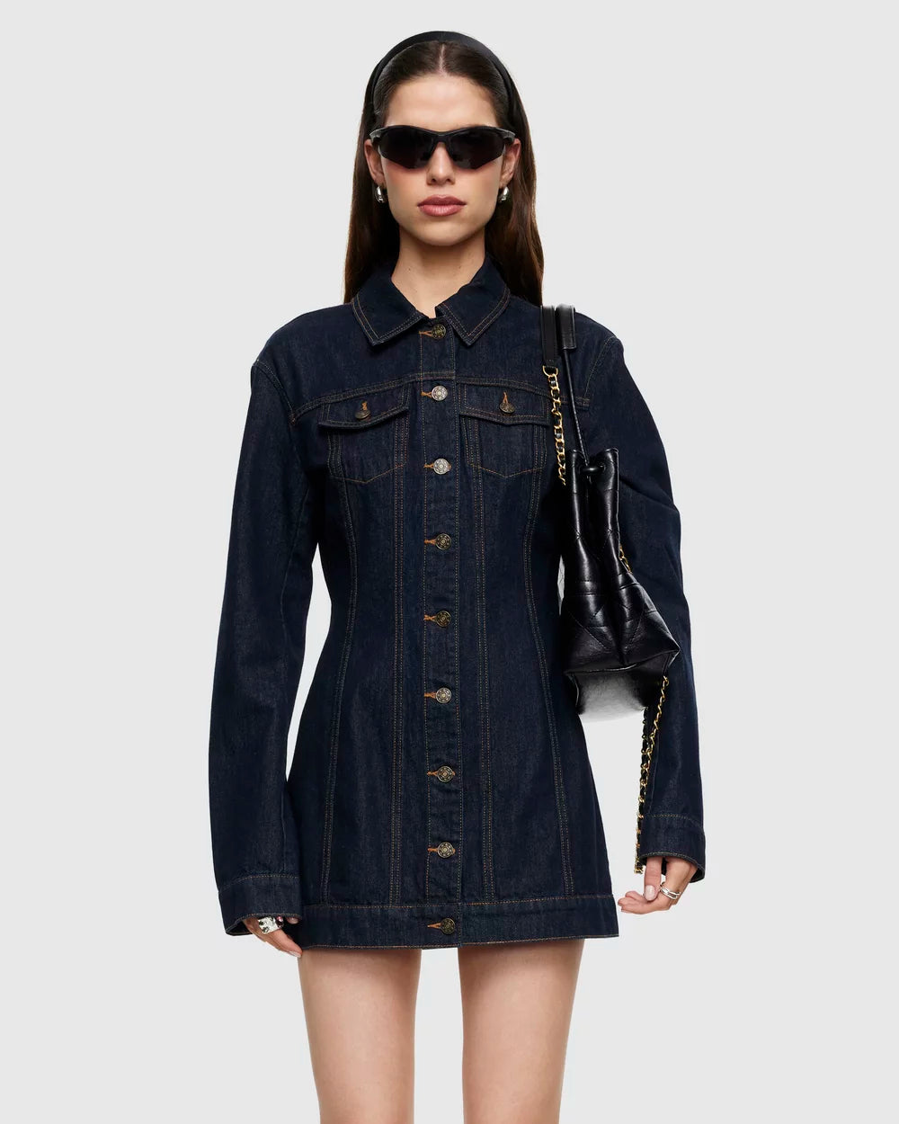 Rider Denim Mini Dress Dark Denim by Lioness | Winsome Girl Fashion 