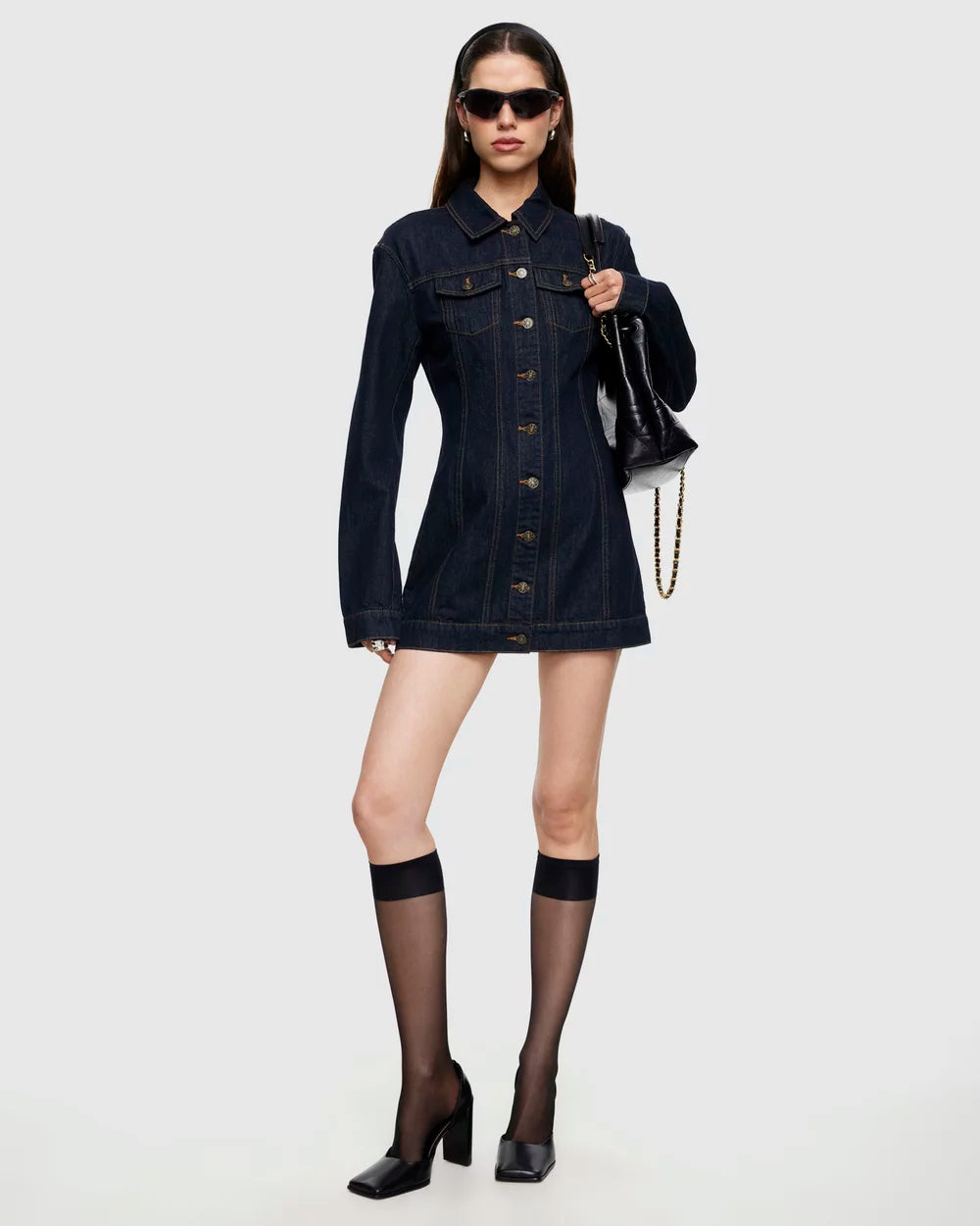 Rider Denim Mini Dress Dark Denim by Lioness | Winsome Girl Fashion 