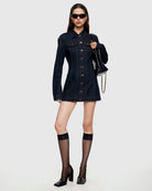 Rider Denim Mini Dress Dark Denim by Lioness | Winsome Girl Fashion 