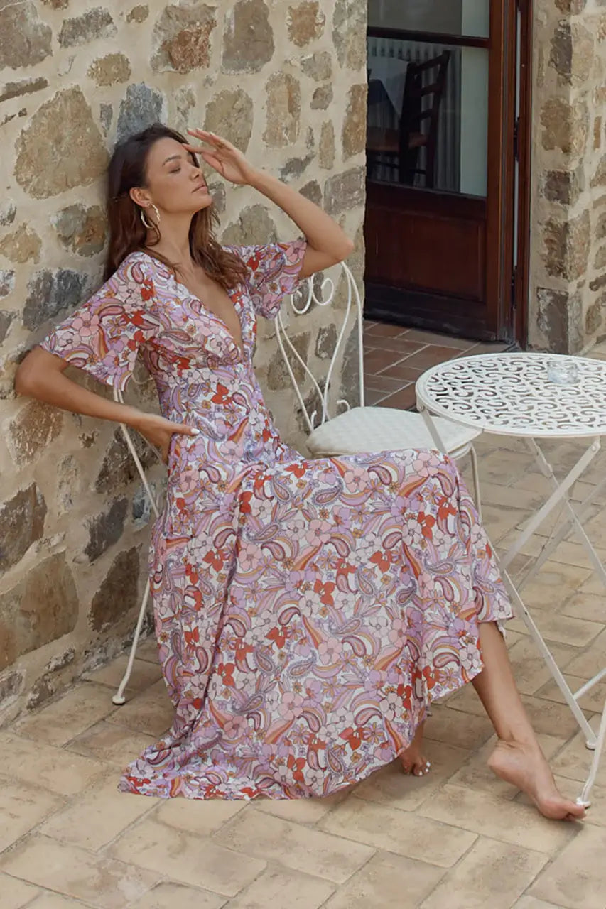 Lilac floral maxi dress online